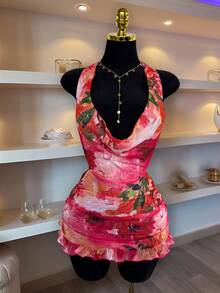 Bonvoyette Mono vestido con falda superpuesta y pliegues con estampado, para primavera/verano - Multicolor - Ver 3