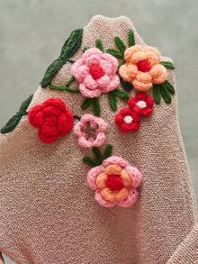 Bohemela 女士抽绳腰带 3D 立体花卉图案休闲百搭日常针织阔腿裤 - 棕色 - 查看 8