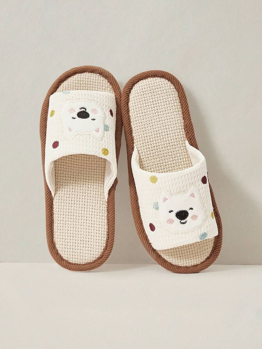 Cuccoo Women Shoes Spring And Autumn Breathable Cartoon Waffle Open Toe Flat Bottom 2cm Cute Beige/Yellow/Blue Slippers, Suitable For Home - milky white - View 1