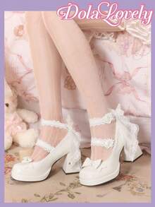 Dola Lovely Women's Bow Decor Buckle Design Fashionable Cute High Heels - beige leather noodles - View 3