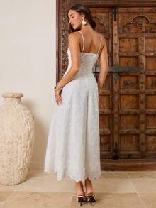 Enchnt 女士3D立体花卉装饰收腰无袖中长连衣裙 - 白色 - 查看 7