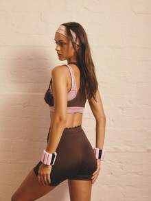 Aralina Leisurewear Active Women's Double Layer Contrast Colour With Racer Back Detail Cropped Gym Workout Top - Multicolor - View 2