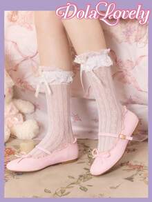 Dola Lovely Giày bệt nữ màu hồng cổ thấp, giày Mary Jane ren nơ, kiểu dáng dịu dàng và ngọt ngào, thích hợp cho việc đi lại hàng ngày. - Hồng - Xem 3