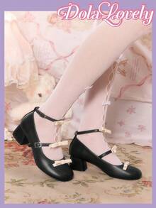 Dola Lovely Giày cao gót nữ màu đen da, mũi tròn, khóa nơ, kiểu Mary Jane, quai ngang mắt cá chân, gót trung bình, phong cách Sweet Vitality, giày cao gót đa năng cho việc đi lại hàng ngày. - màu đen - Xem 5