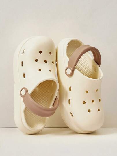 Cuccoo 女士木屐，卡其色厚底增高木屐，适合夏季穿着，鞋面可DIY装饰，可爱学院风，EVA材质防滑，穿着舒适，长时间穿着不累脚，户外度假沙滩鞋