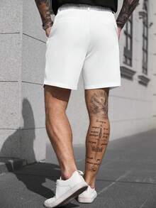 Manfinity CasualCool 男士白色梭织弹力腰休闲短裤 - 白色 - 查看 2