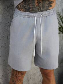 VENTUSAIL Men's Mature Vacation Linen Shirt Top With Dual Pockets & Shorts Set - Light Grey - View 6