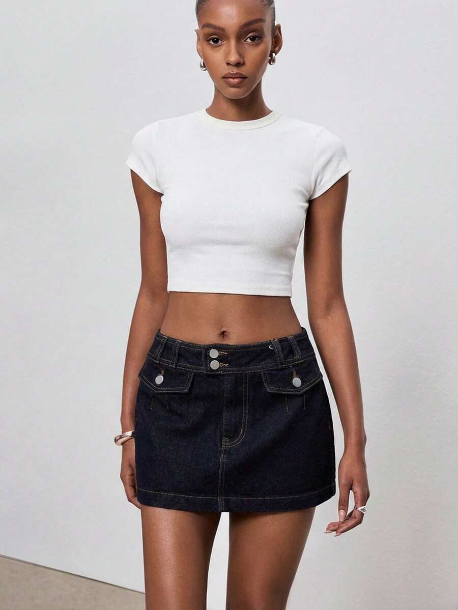 ATUI Studio Women's Casual Commuter Mini Denim Skirt, Summer - Blue - View 1