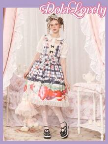 Dola Lovely 黑色玛丽珍皮鞋，系带洛丽塔鞋，包头设计，蝴蝶结装饰，Y2K哥特风鞋，女士厚底平底鞋 - 黑色皮面 - 查看 2