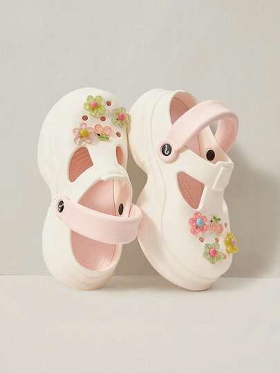 Cuccoo 女士白色四季透气木屐，可DIY鞋花装饰，户外沙滩休闲凉鞋，闭趾拖鞋，儿童卡通动物装饰