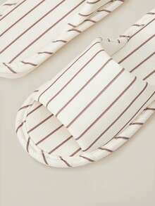 Cuccoo 女士春秋透气吸汗露趾棉质拖鞋，平底2厘米竖条纹布艺半拖，柔软透气，居家/民宿/外出两用拖鞋 - 摩卡棕 - 查看 5