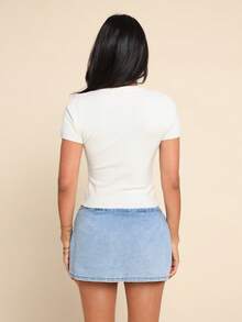 Coeurva 女士小熊图案圆领短袖针织上衣 - 杏色 - 查看 2