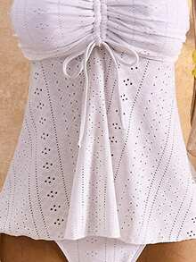 Bellisia 女士纹理面料前系带吊带背心和比基尼两件套，短袖设计，甜美沙滩派对风格吊带背心和比基尼套装 - 白色 - 查看 3