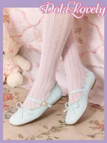 Dola Lovely 女士浅蓝色低帮平底鞋，蕾丝蝴蝶结玛丽珍鞋，温柔甜美，适合日常通勤。 - 淡綠色 - 查看 2