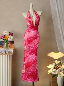 Nevyona 性感印花露背吊带连衣裙，春夏时尚单品 - 彩色 - 查看 3