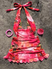 Bonvoyette Mono vestido con falda superpuesta y pliegues con estampado, para primavera/verano - Multicolor - Ver 6