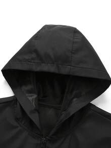 Manfinity Homme Men's Casual Everyday Commute Minimalist Letter Print Zip-Up Hooded Jacket, Suitable For Spring And Autumn - Black - View 3