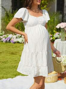 SHEIN Maternity Fashionable Jacquard Knit Pullover Dress - Beige - View 7