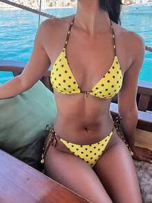 Swim Vcay Springbreak Women's Polka Dot Sexy Halter Bikini Swimwear Set - Multicolor - View 5