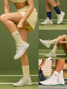 GLOWMODE 3 Pairs Socks Soft Ventilated Mesh With Embroidered Logo Gym Workout Daily - White+French Vanilla+Naval Academy - View 7