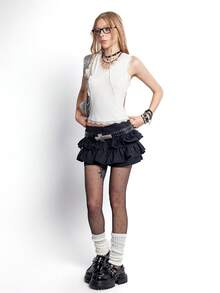 Bloopia 女士无袖针织蕾丝拼接修身吊带背心，交叉设计，百搭 - 白色 - 查看 4