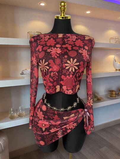 Zestiva Women's Colorful Butterfly Print Tankini & Skirt Set, Spring/Summer