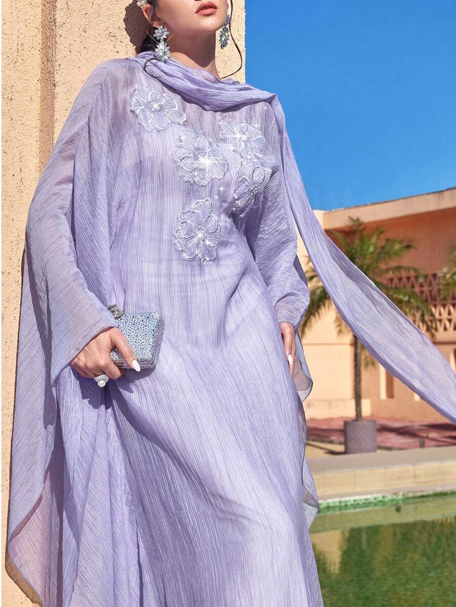 Al Najma Women's Turkish Maxi Dress & Arabic Traditional Abaya Kaftan Jalabiya Dress Modest Summer Dress Abaya Dubai Luxury Formal Elegant Party Uxury Evening Dresses Wedding Party Dress Summer Modest Dress - Mauve Purple - View 1
