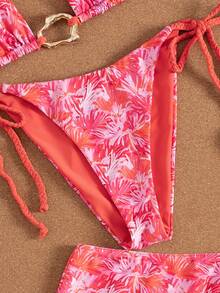 Swim Vcay Set de costume de baie pentru femei, cu imprimeu floral graffiti, decor metalic, dulce și elegant, 26ss, cu șireturi, stil resort, pentru petrecere pe plajă, format din 3 piese, costume de baie din trei piese, costum de baie din trei piese, set de costume de baie pentru plajă, set de costume de baie din trei piese, cu imprimeu tropical - Multicolor - Vizualizare 4