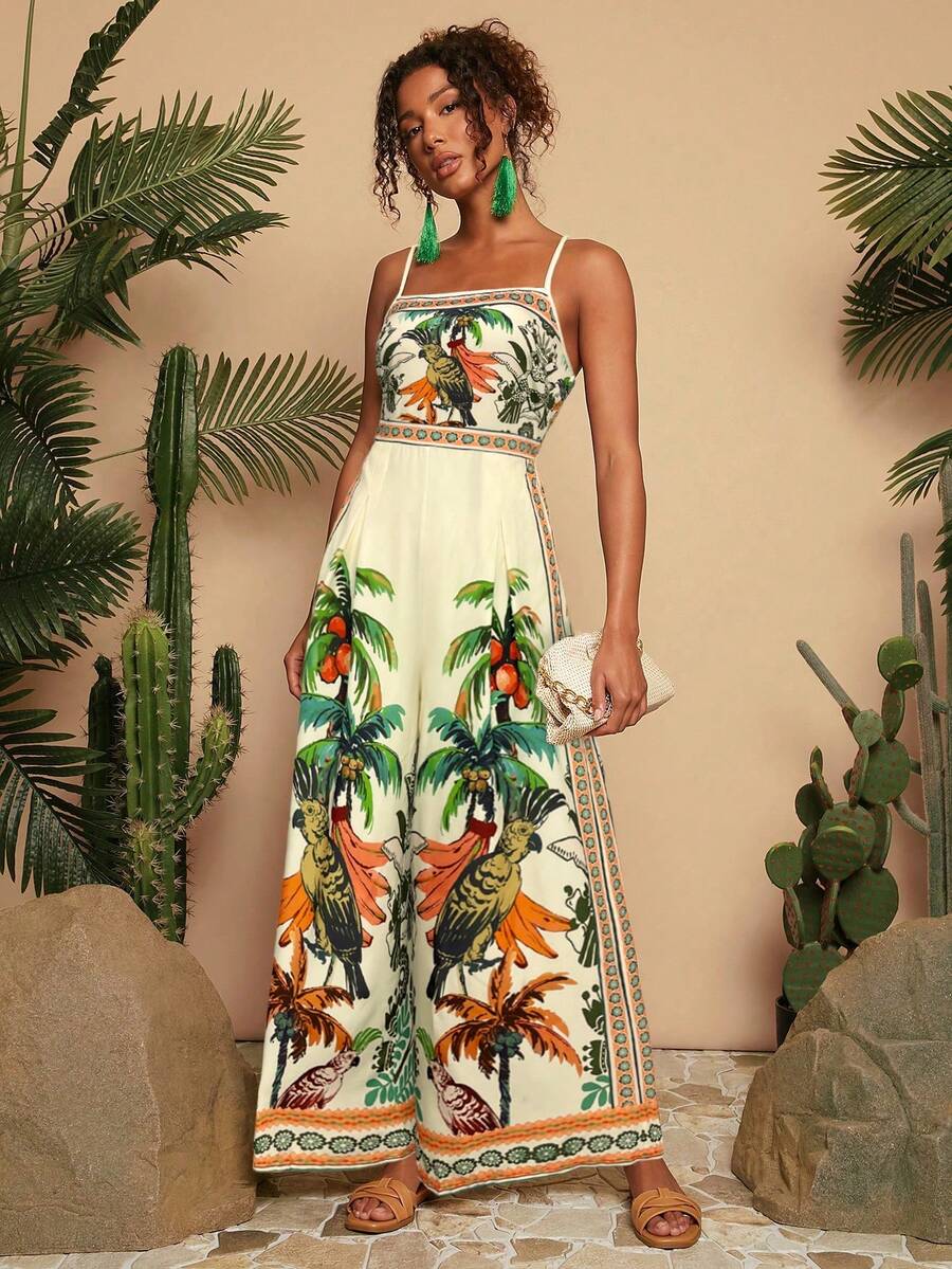 Travachic 女士梭织印花宽松阔腿连体裤 - 彩色 - 查看 1