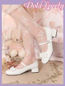 Dola Lovely 女士白色方头玛丽珍鞋，搭扣蝴蝶结中跟鞋，优雅简约的职场通勤百搭高跟女鞋 - 白色 - 查看 4