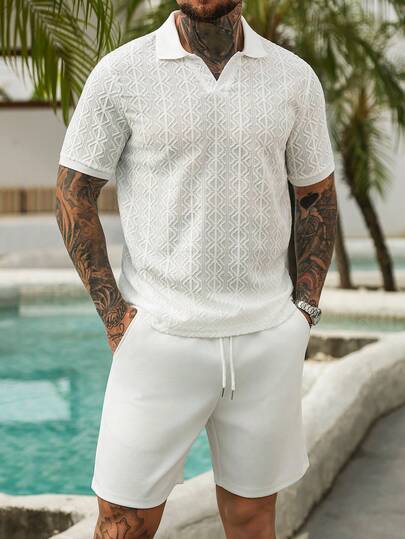 VENTUSAIL Men's Short Sleeve Textured Fabric Polo Shirt, Suitable For Casual Wear, Gatherings, And Vacations