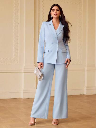 ZEYLAH Pantalones anchos de unicolor, versátiles y casuales para ir al trabajo