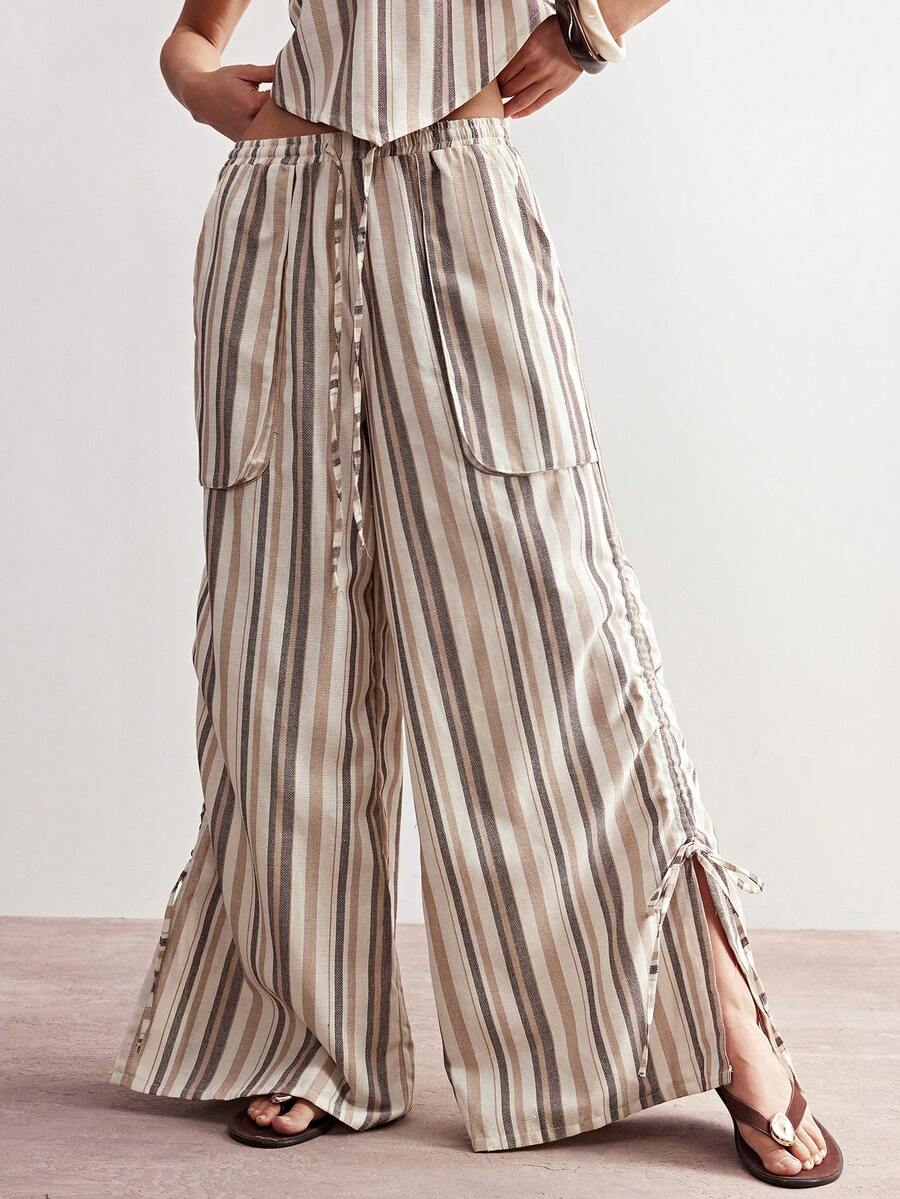 Bohemela Pantalones sueltos casuales de mujer con rayas tejidas - Multicolor - Ver 1