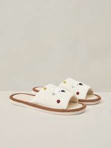 Cuccoo Women Shoes Spring And Autumn Breathable Cartoon Waffle Open Toe Flat Bottom 2cm Cute Beige/Yellow/Blue Slippers, Suitable For Home - milky white - View 3