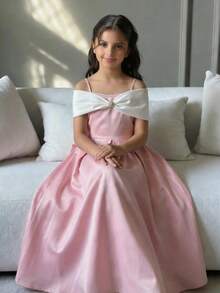 少女撞色编织休闲连衣裙 - 粉色 - 查看 2