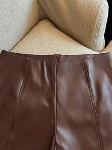 Franclia Fashionable Refined PU Leather Cinched Waist Women Shorts - Brown - View 5