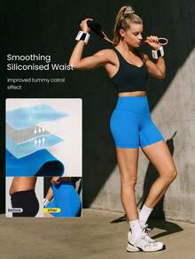 GLOWMODE 6" FeatherFit™-Sculpt Ready Set Run Butt-Lifting Tummy Control Active Biker Shorts Medium Impact Running Jogging Training Gym Workout - Blue Power - View 2