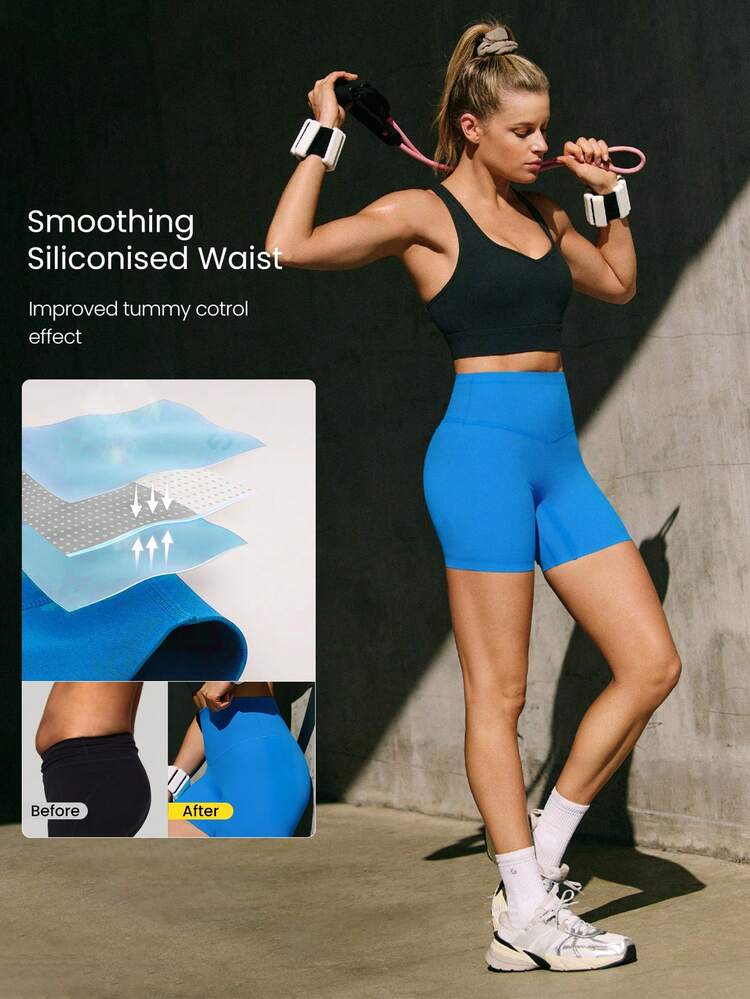 6" Pantalones cortos deportivos FeatherFit™-Sculpt con control de abdomen y levantamiento de glúteos, de impacto medio, para correr, trotar, entrenar y hacer ejercicio en el gimnasio