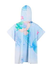 Young Girl' Cartoon Mermaid Cute Underwater World Beach Towel Cover-Up - Multicolor - View 2