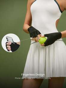 GLOWMODE Guantes sin dedos ligeros y elásticos con protección solar UPF 40+, compatibles con teléfonos, con logotipo reflectante, para natación, manicura, running, ciclismo, gimnasio, entrenamiento y uso diario casual - Negro - Ver 3