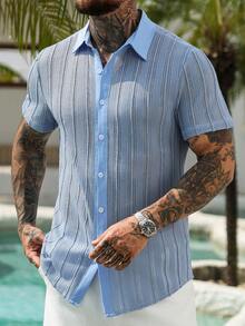 VENTUSAIL Chemise décontractée à manches courtes bleue pour hommes, vacances - Bleu azur - Voir 5