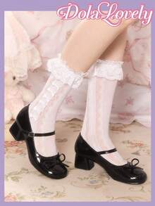 Dola Lovely 女士黑色漆皮玛丽珍鞋，蝴蝶结系带，低鞋面，甜美活力，日常通勤百搭鞋款 - 黑色漆皮 - 查看 5