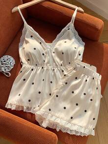 Comfortcana 夏季针织吊带背心套装，含衬垫文胸和蕾丝边短裤 - 彩色 - 查看 4