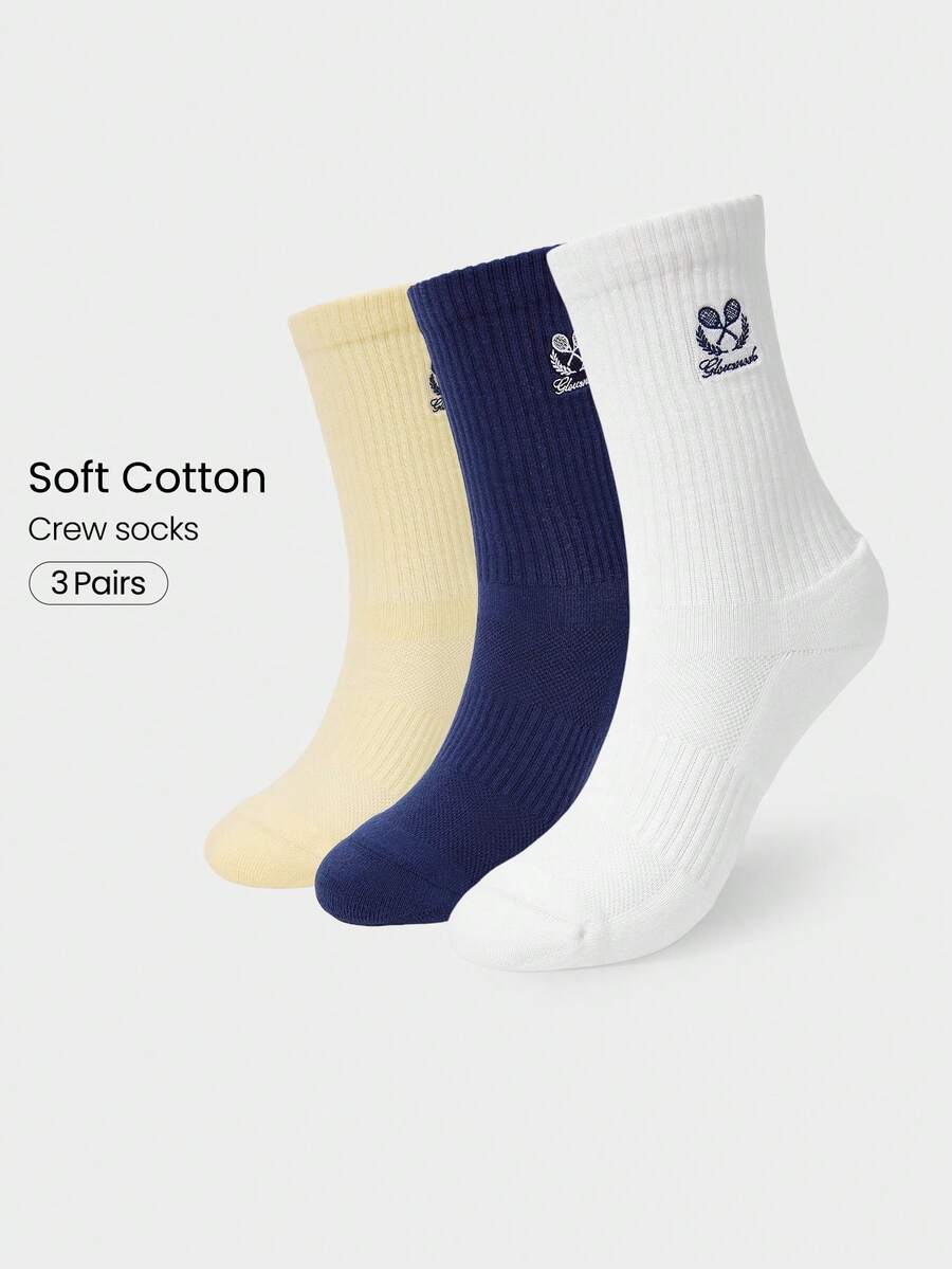 GLOWMODE 3 Pairs Socks Soft Ventilated Mesh With Embroidered Logo Gym Workout Daily - White+French Vanilla+Naval Academy - View 1