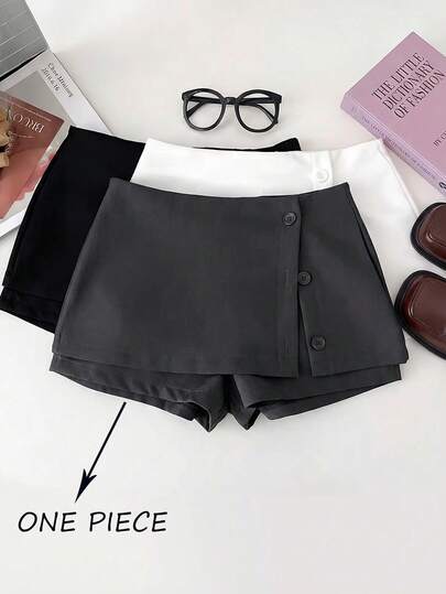 Franclia Stylish New Single-Breasted Slit Slimming Suit Skirt/Trousers, Anti-Exposure Short Skirt, Hip-Hugging A-Line Grey Women's Shorts For Spring And Summer, Women's Spring And Summer Shorts, Women's Mini Shorts, Women's Anti-Exposure Skirt, Vacation Wear, Beach Wear, Button Decoration.Summer,Spring,Easter,Festival,Party,Beach,Wedding,Graduation,Going Out,Prom,Birthday,Elegant,Vacation,Casual, Luxury,Sports,Formal,Graduation Season Attire, Fashionable Casual Commuter Wear, Business Office Wear, Versatile And Stylish Everyday Casual Wear, Urban Teacher's Professional Attire