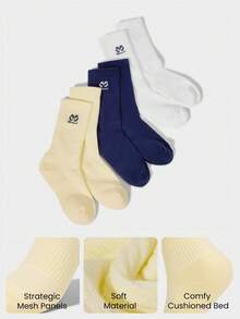 GLOWMODE 3 Pairs Socks Soft Ventilated Mesh With Embroidered Logo Gym Workout Daily - White+French Vanilla+Naval Academy - View 2