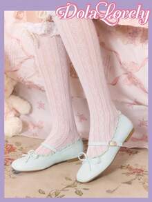 Dola Lovely 女士浅蓝色低帮平底鞋，蕾丝蝴蝶结玛丽珍鞋，温柔甜美，适合日常通勤。 - 淡綠色 - 查看 3