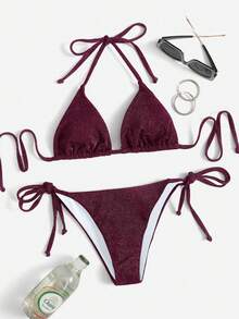 Swim Vcay Glitter Bikini Swimwear - Burgundy - View 5
