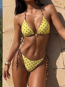 Swim Vcay Springbreak Women's Polka Dot Sexy Halter Bikini Swimwear Set - Multicolor - View 7