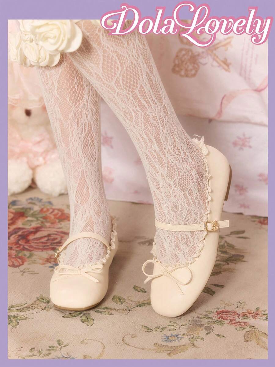 Dola Lovely Giày bệt nữ màu be cổ thấp, giày Mary Jane ren nơ, kiểu dáng nhẹ nhàng và ngọt ngào, thích hợp cho việc đi lại hàng ngày. - Màu trắng - Xem 1